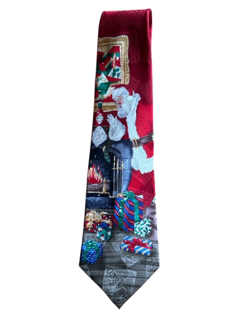 Vintage Tabasco Logo Christmas Santa Tie Colorful Red 100% Silk Made in USA